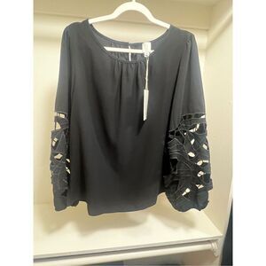 NWT Joie Black Blouse with Cutout Detail Sleeves Size XL